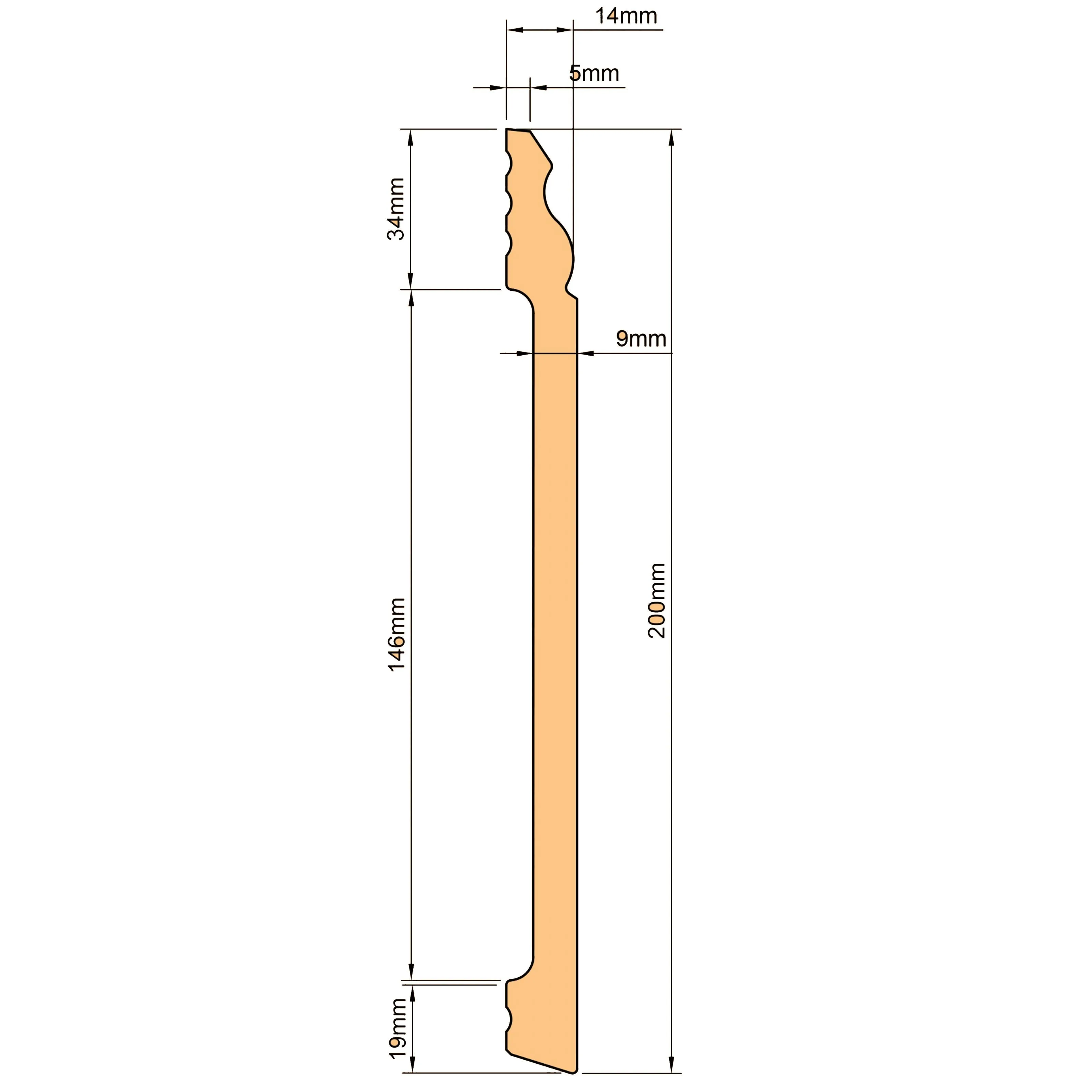 100ml di Battiscopa DUCALE GIGANTE in POLIMERI EqualWood HI-TEC 200x14x2000mm - BIANCO