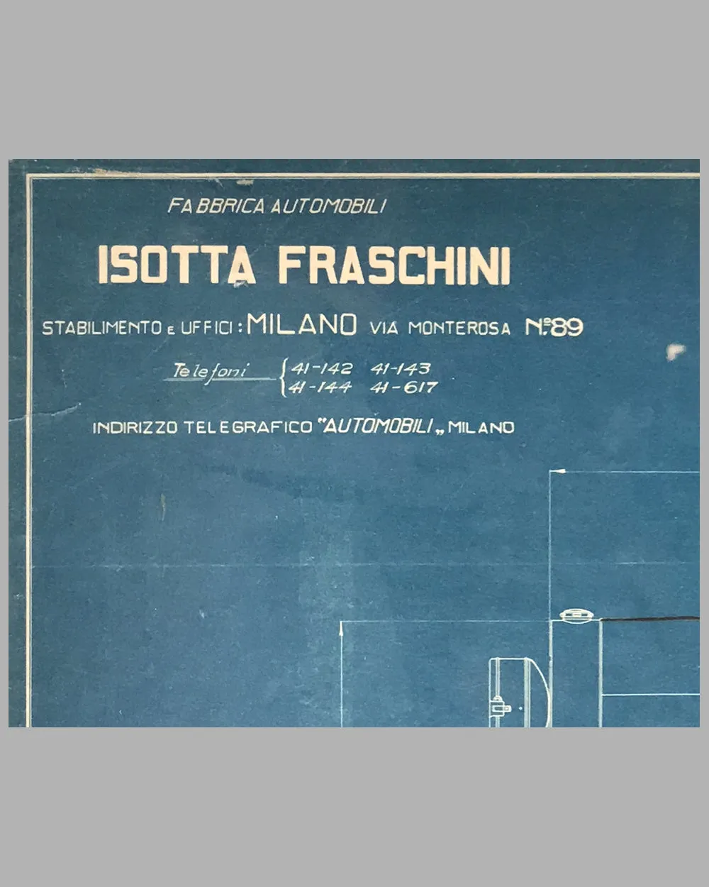 1926 Isotta Fraschini original blueprint for the Tipo 8ASS Normale