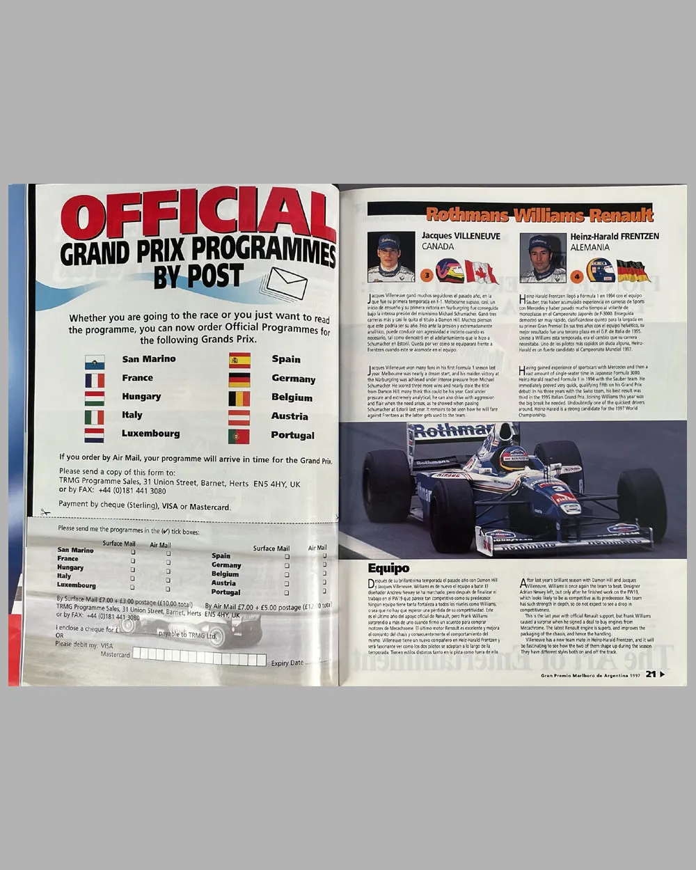 1997 Gran Premio de Argentina official program, autographed by 16 drivers