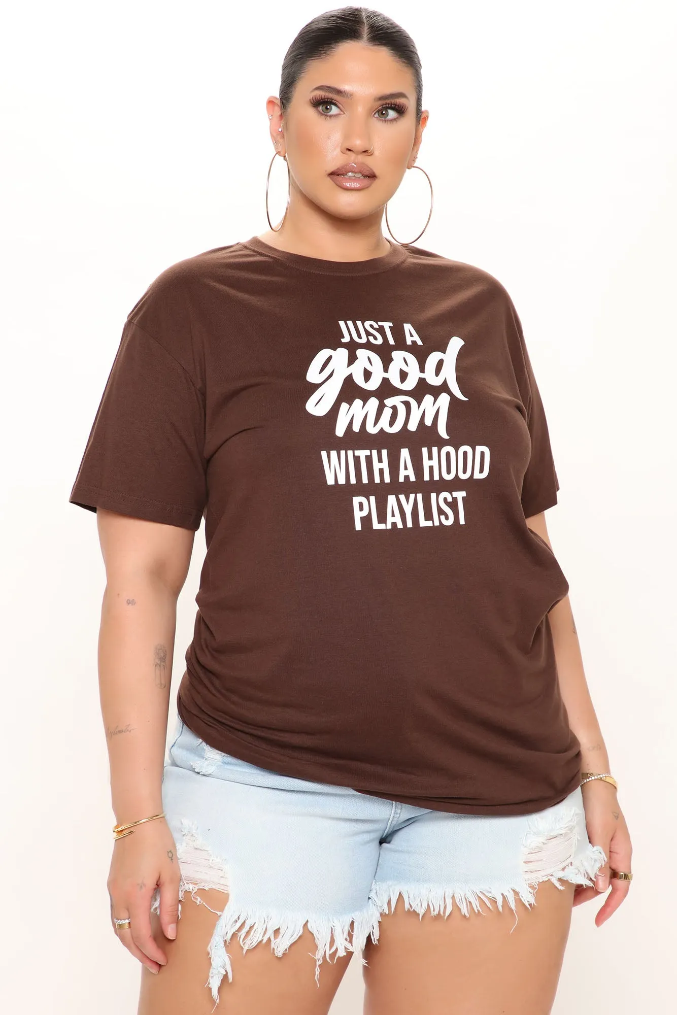 A Good Mom Hood Playlist Top - Brown