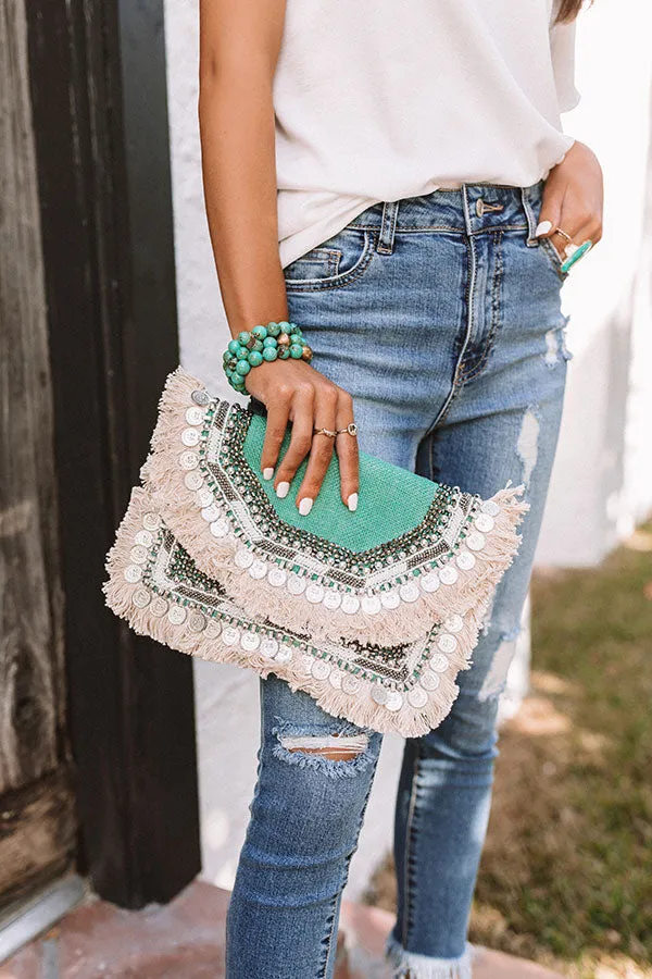 All The Way Embellished Clutch in Seafoam