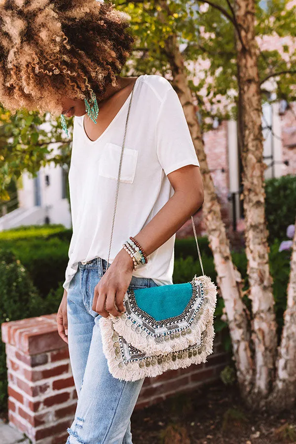 All The Way Embellished Clutch In Turquoise