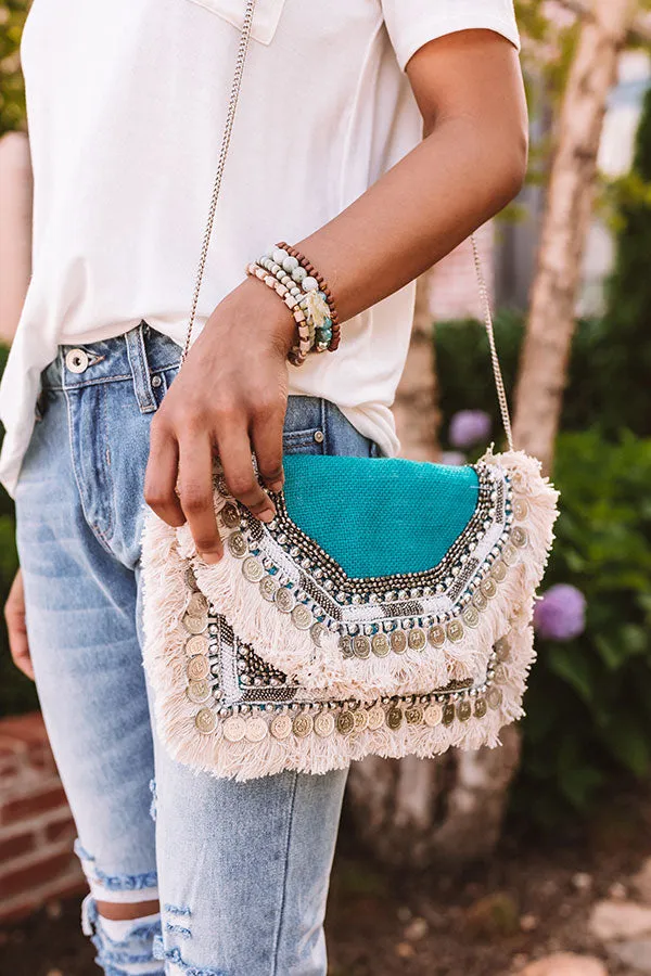 All The Way Embellished Clutch In Turquoise