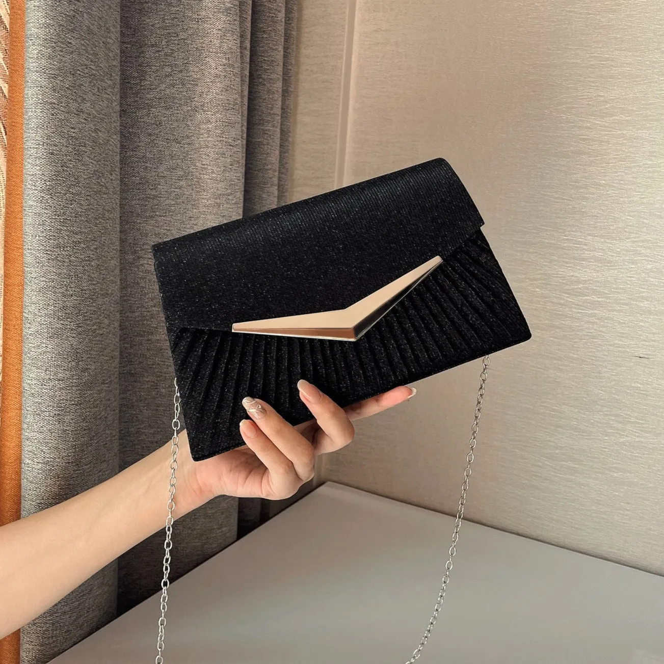 Amy Shiny Pleated Clutch Bag