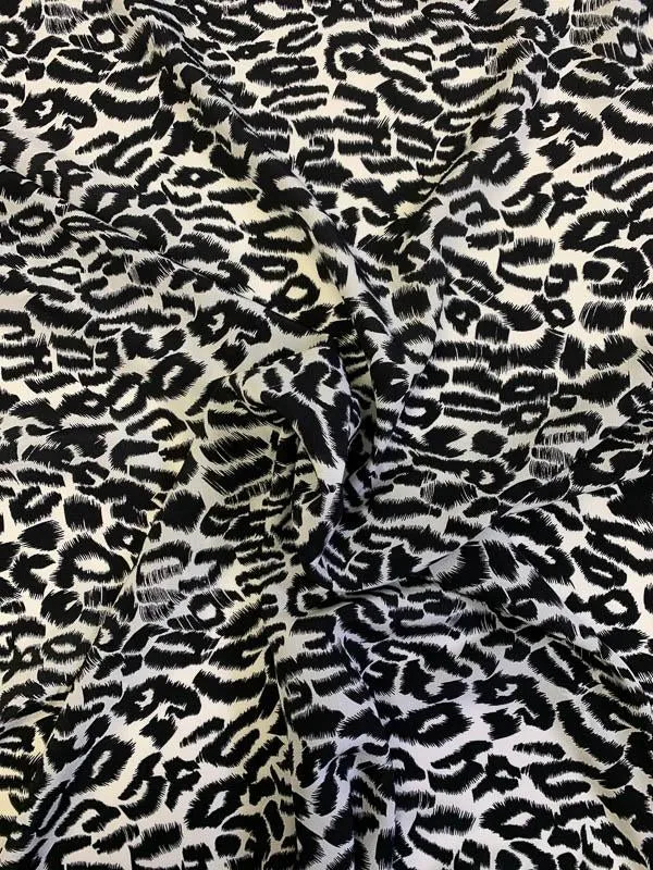 Animal Pattern Printed Silk Crepe de Chine - Black / Ivory