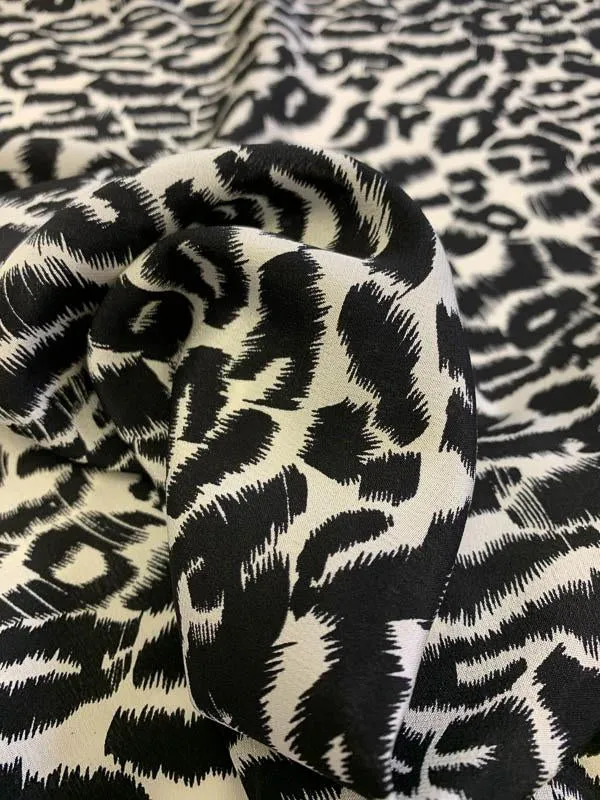 Animal Pattern Printed Silk Crepe de Chine - Black / Ivory