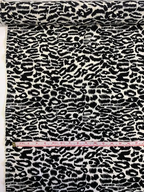 Animal Pattern Printed Silk Crepe de Chine - Black / Ivory