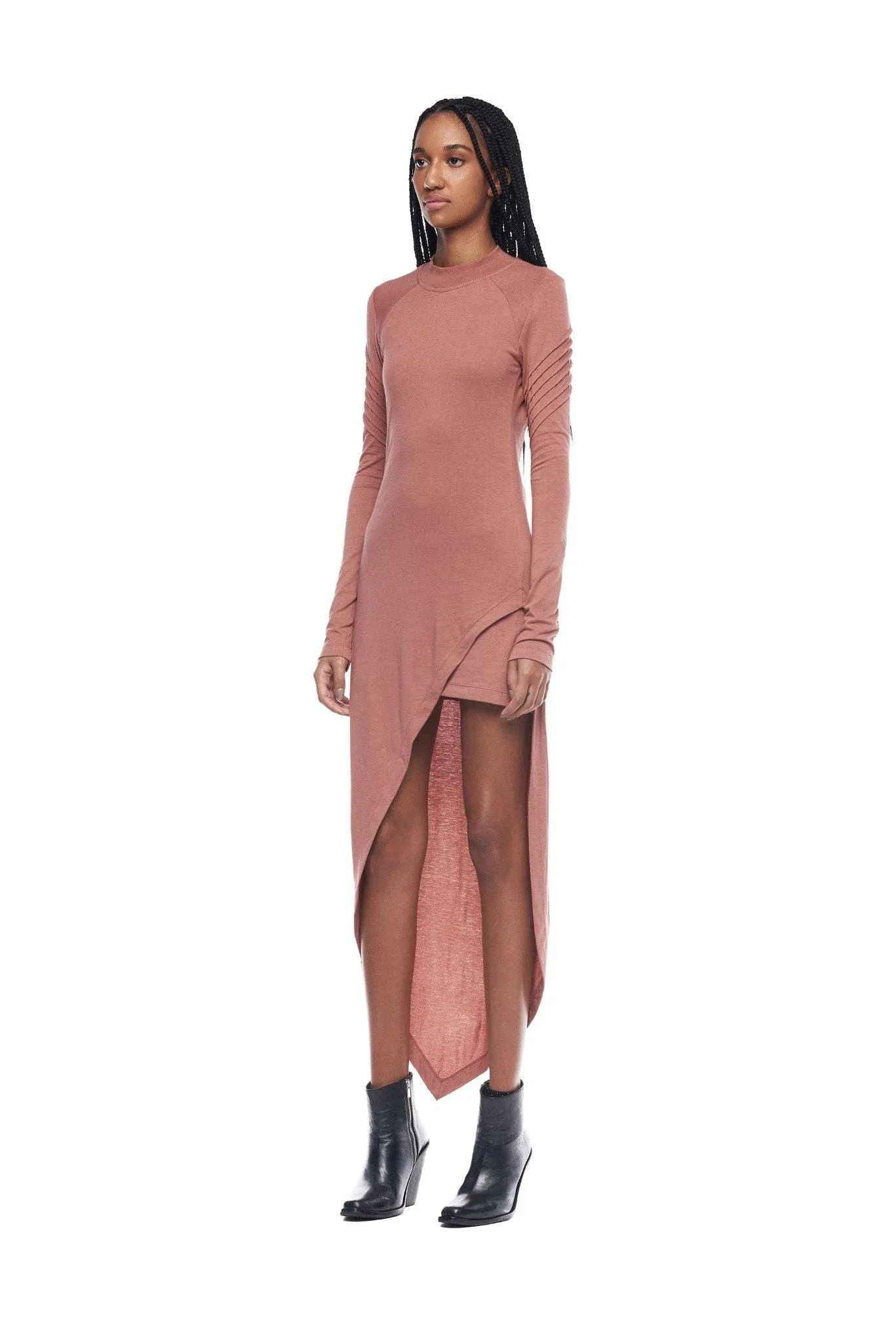 ASYMMETRICAL MINI DRESS IN BLUSH