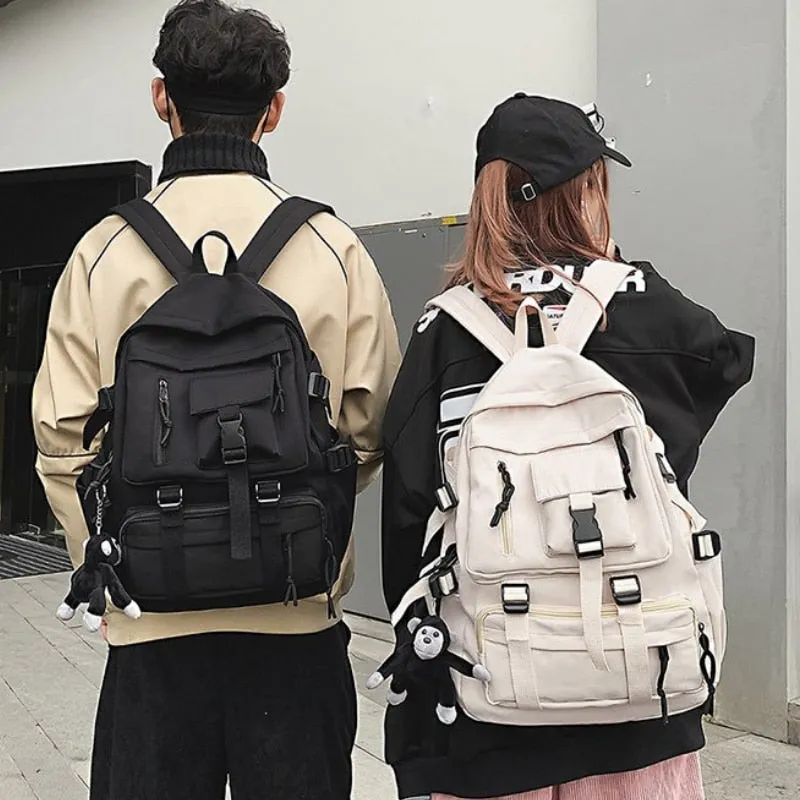 Back to school backpack Preppy Style Black Unisex Men Nylon Waterproof Multi-Pocket Design Mochilas Teenagers Shoulder Bag