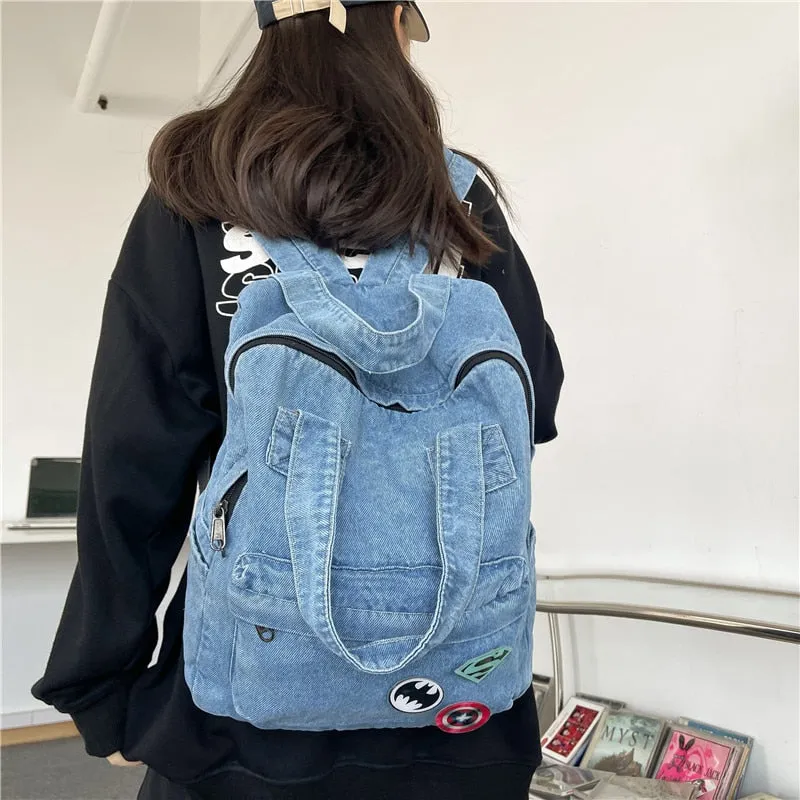 Back to school backpack Vintage Fashion Denim Large Capacity High Quality For Girls Student Bag Female Mochilas