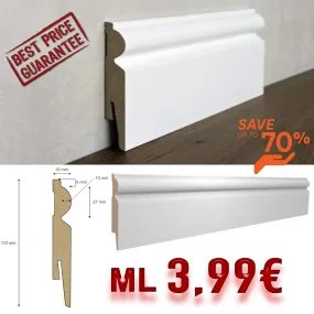 BATTISCOPA in MDF BIANCO Zoccolino GRAN DUCALE VENEZIANO 110X15 (prezzo al metro lineare)