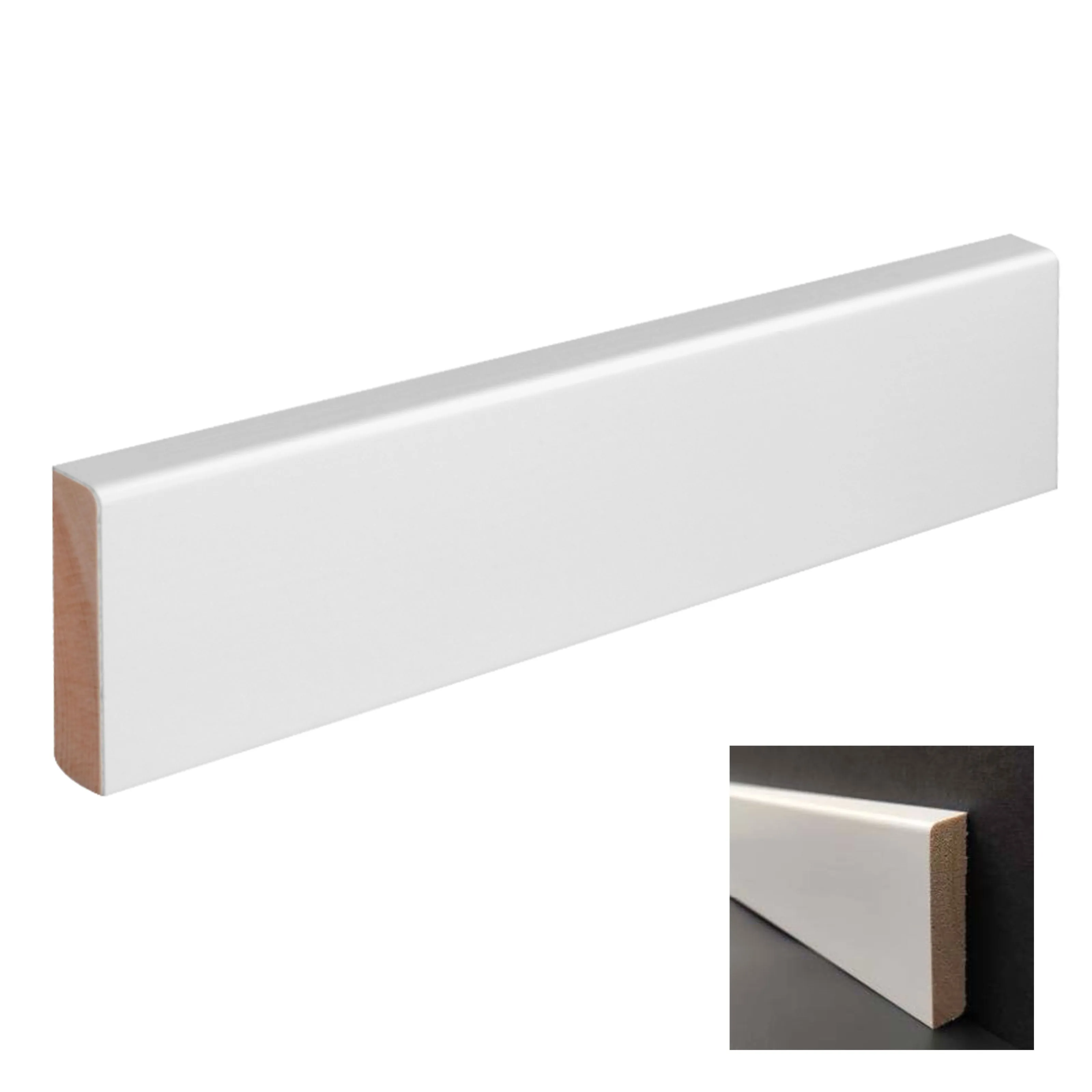 Battiscopa PREMIUM in legno MASSELLO squadrato 55x14 laccato bianco liscio (prezzo al metro)