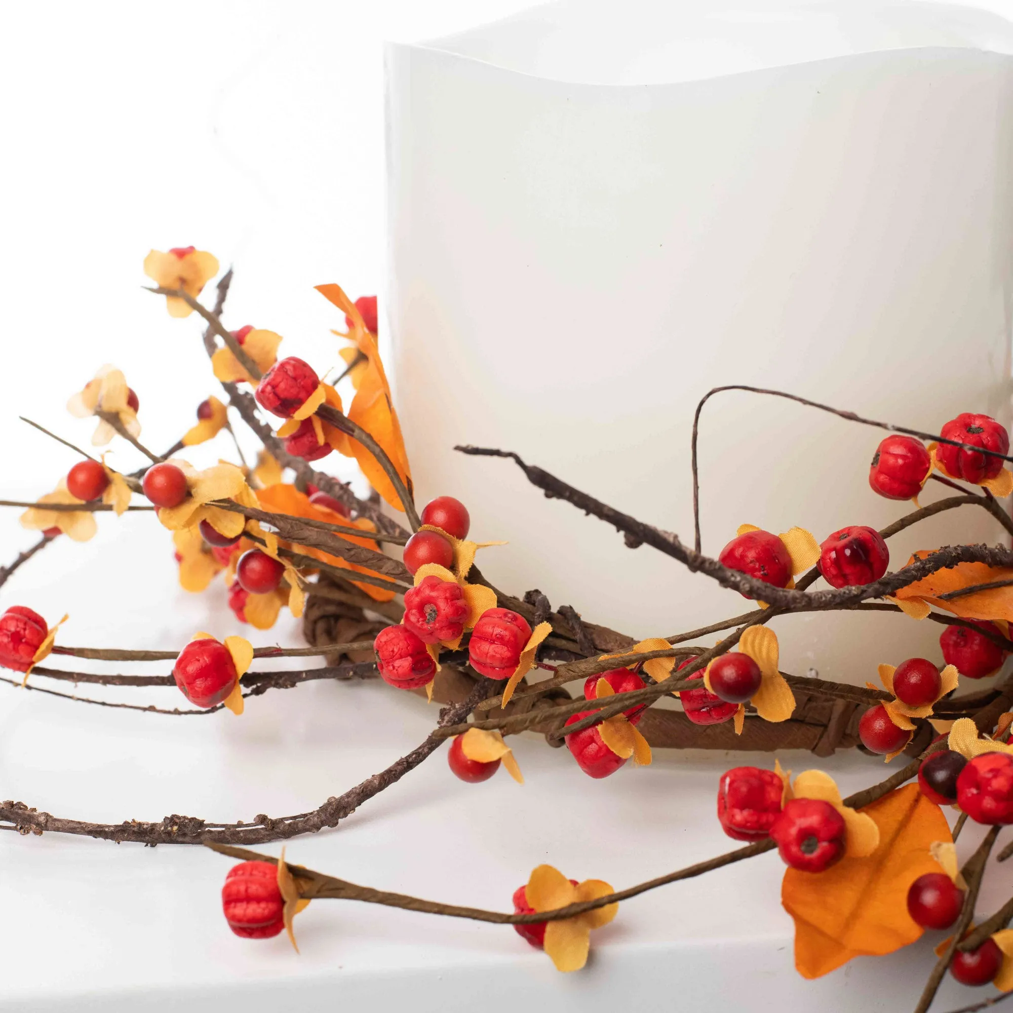 Bittersweet Autumn Leaf & Berry Fall Décor Accent Mini Candle Wreath Centerpiece