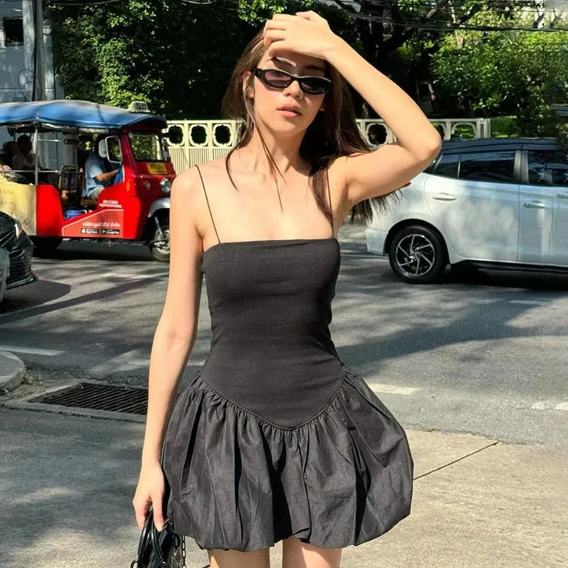 Black Big Backless Sexy Slim Club Party Mini Folds Mini Dress