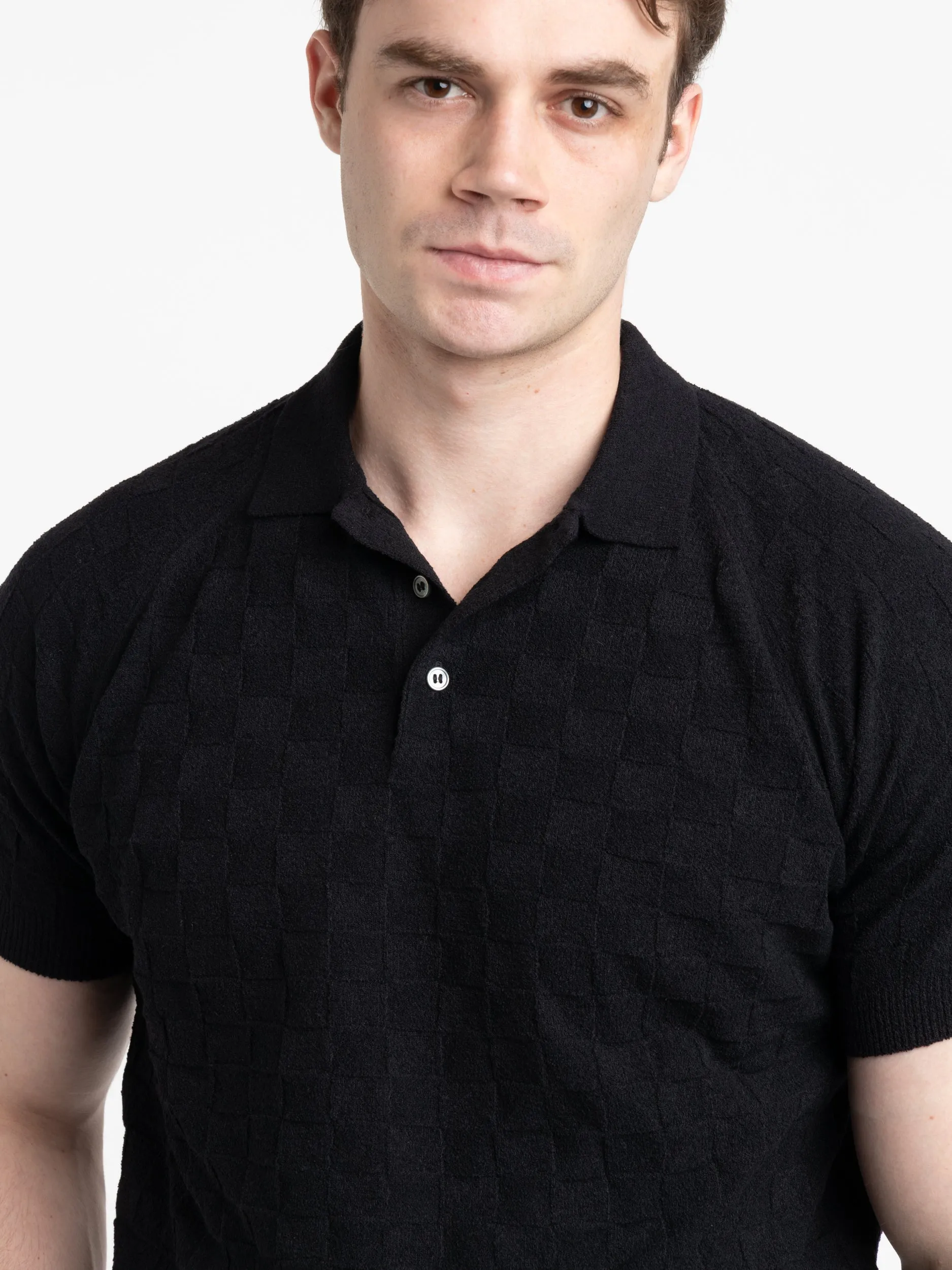 Black Terry Towel Checkered Polo Knit