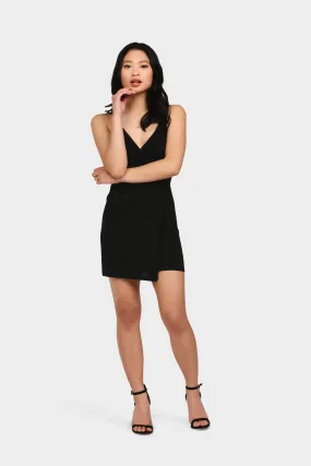 Black Wrap Front Mini Dress