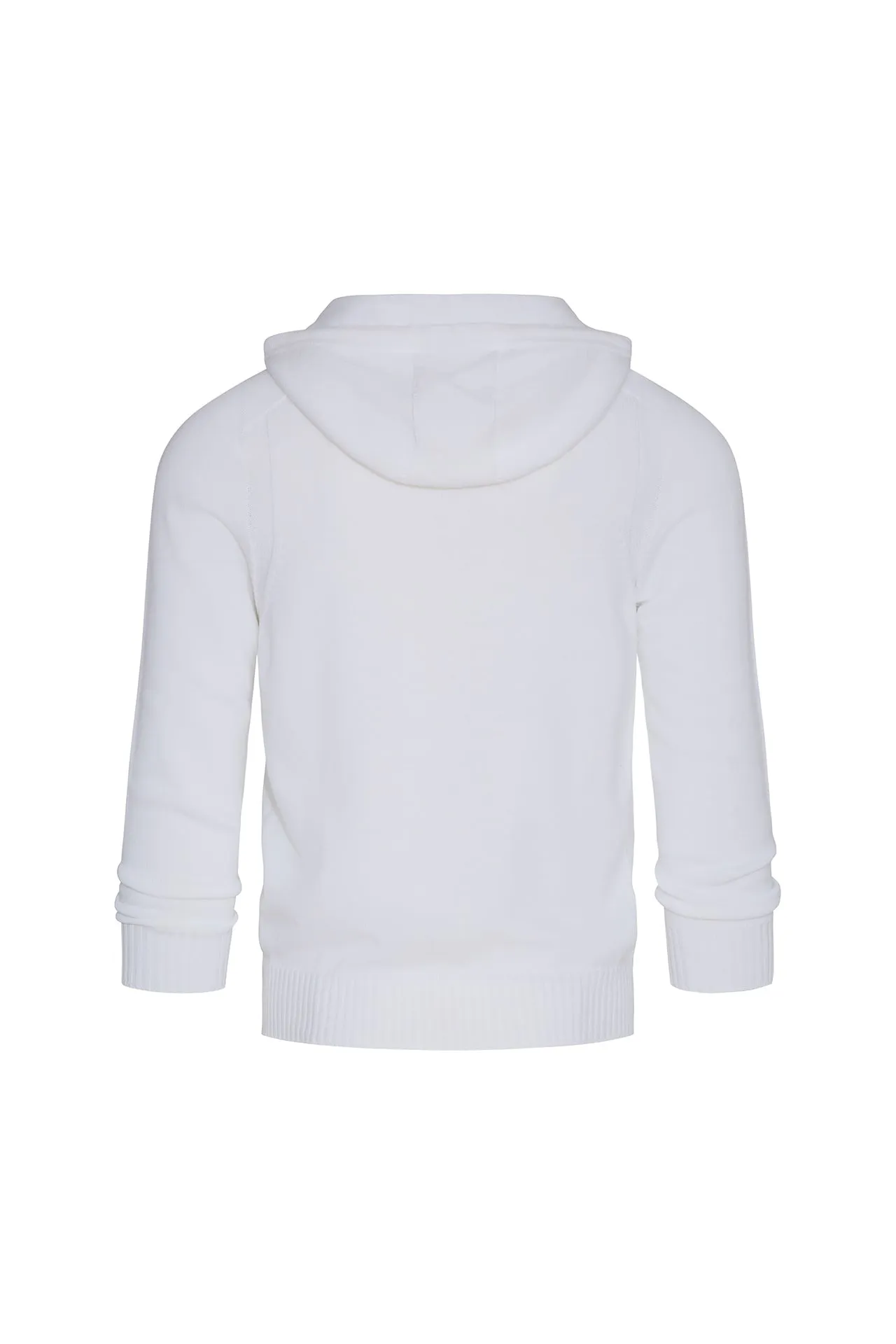 Cotton Knit Zip-Front Hooded Sweater with knitted detail in Orca