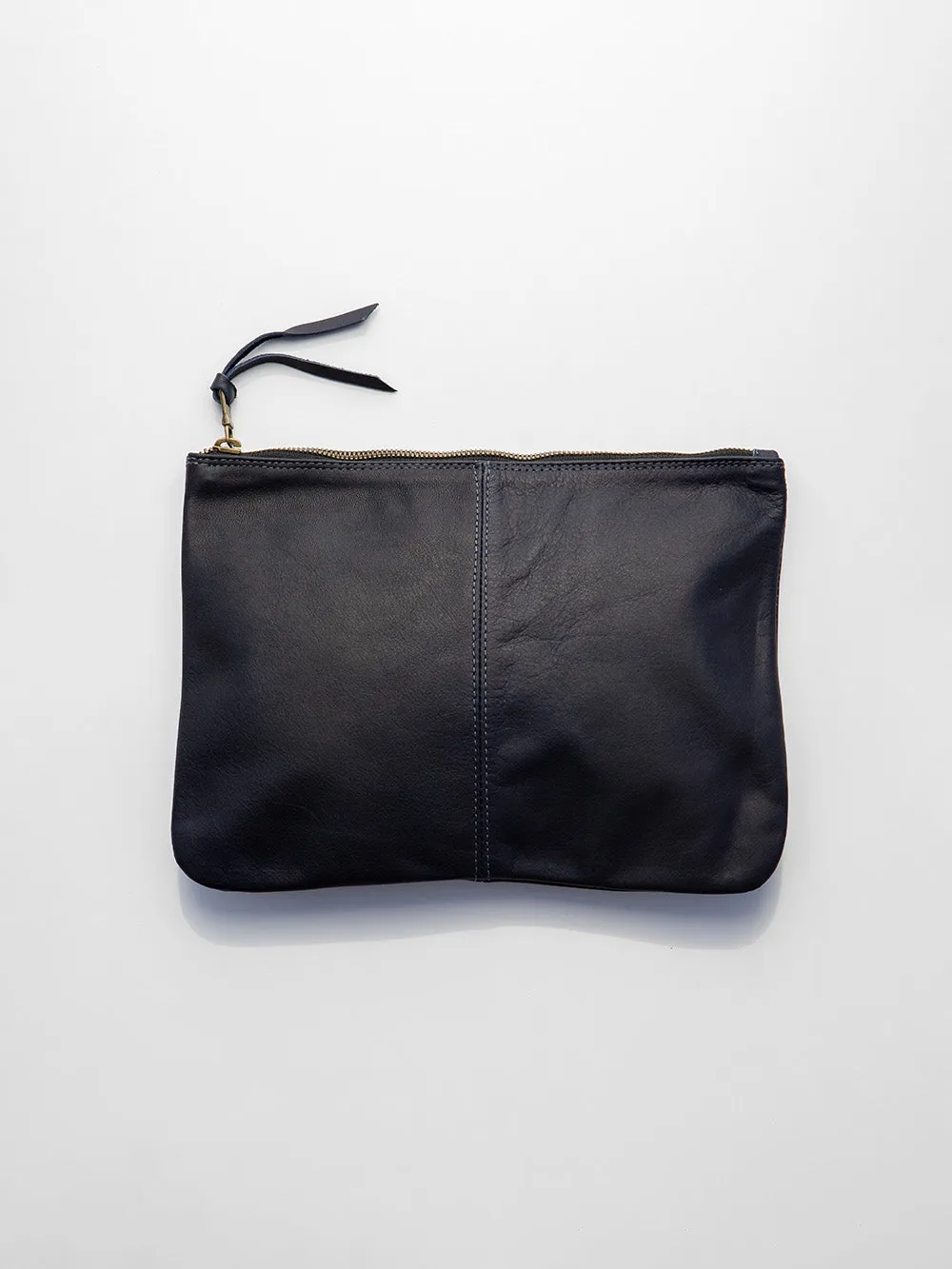 Elke Leather Zip Clutch in Navy