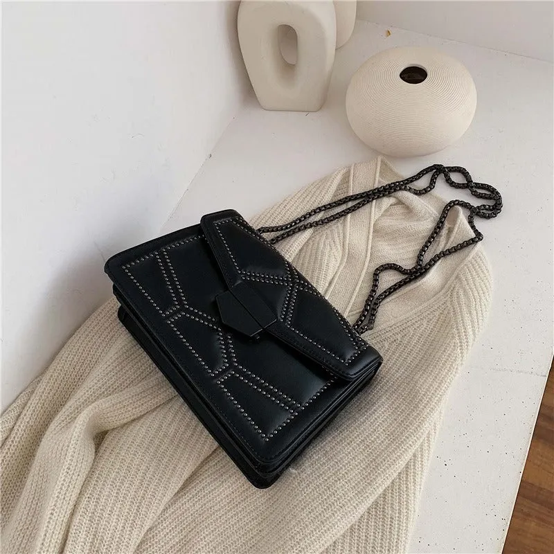 Fashionable Minimalist Crossbody Bag | Rivet Chain Small Square PU Shoulder Bag