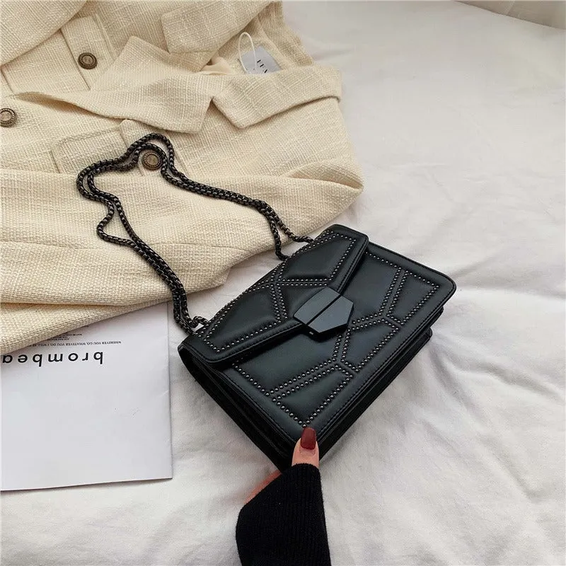 Fashionable Minimalist Crossbody Bag | Rivet Chain Small Square PU Shoulder Bag