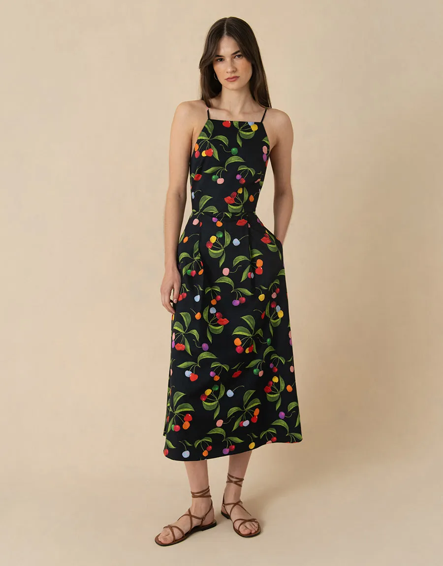 Goreti Cotton Midi Dress - Cherry Black - SALE