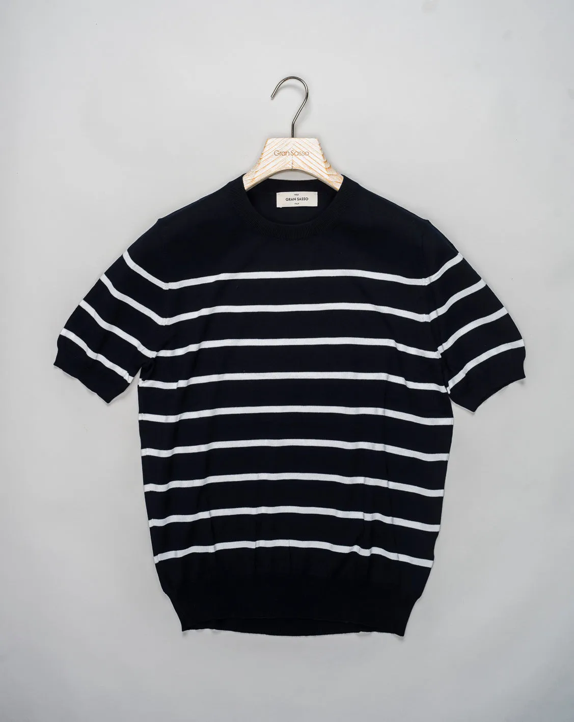 Gran Sasso Striped Cotton T-Shirt / Navy