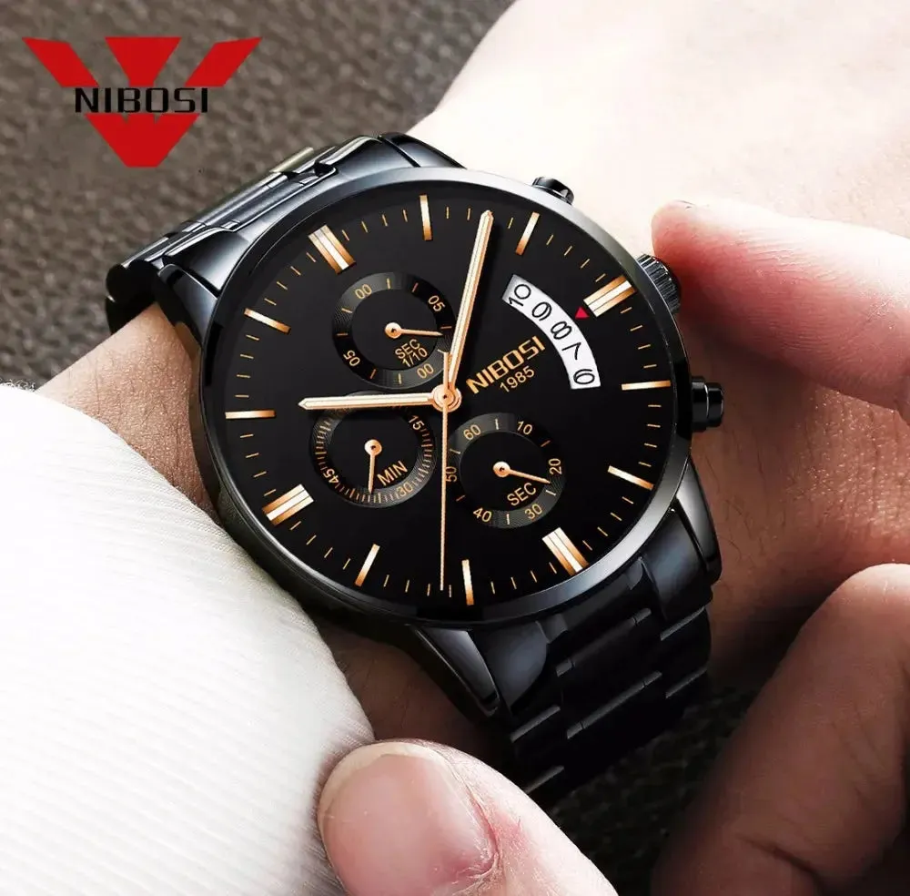 NIBOSI- Reloj masculino nformal de cuarzo, reloj de pulsera para hombre, militar de cuarzo, pulsera Saat