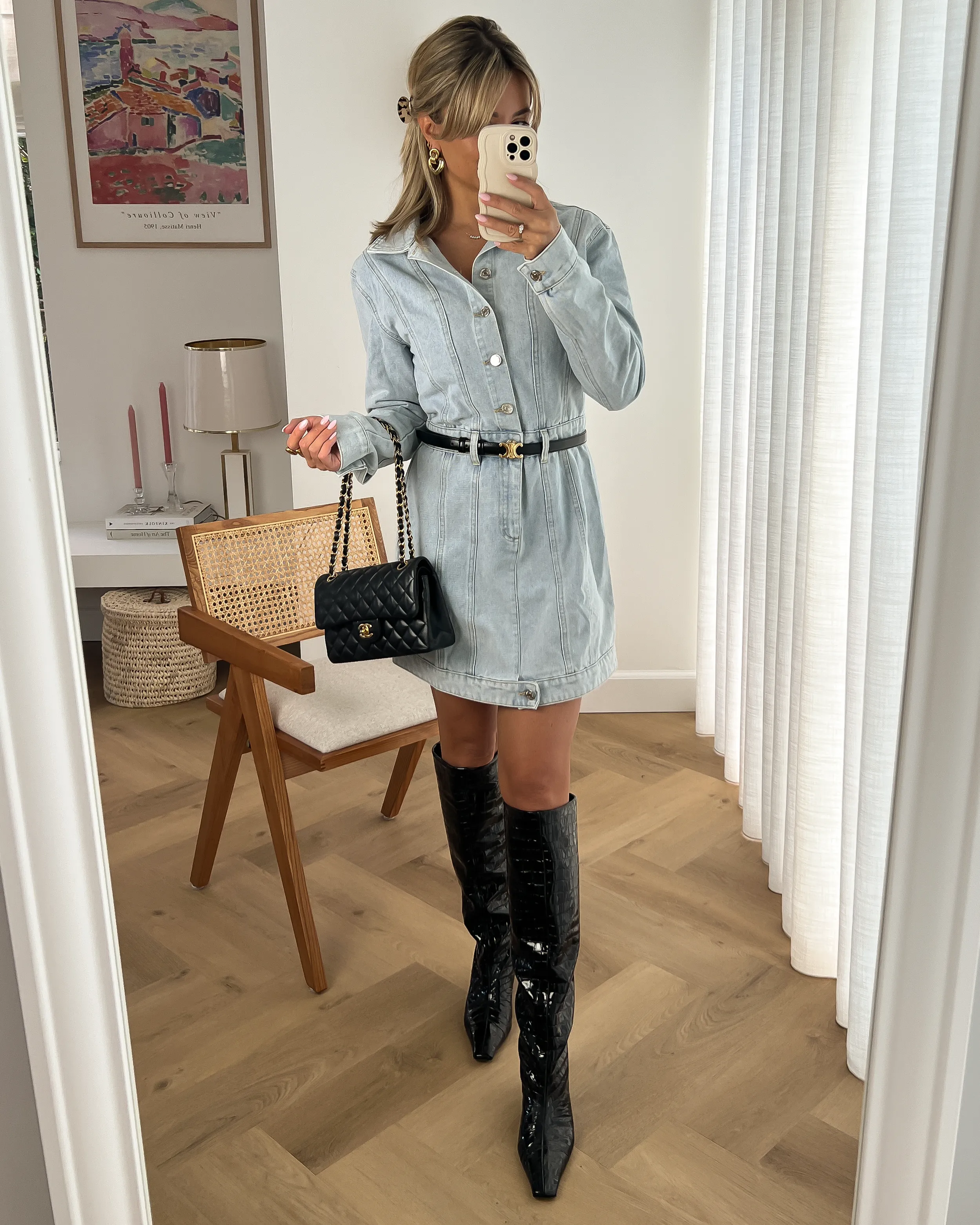 NORALIE - Denim Longsleeve Dress in Washed Blue