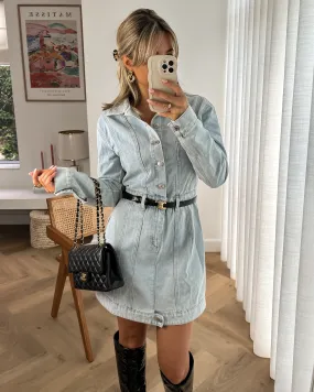 NORALIE - Denim Longsleeve Dress in Washed Blue