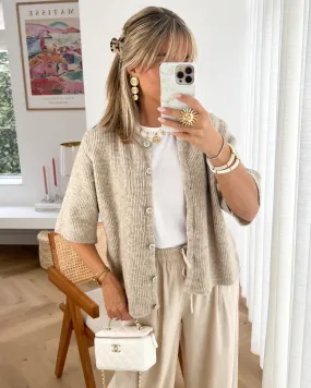 SALLY - Short Sleeve Cardigan in Beige