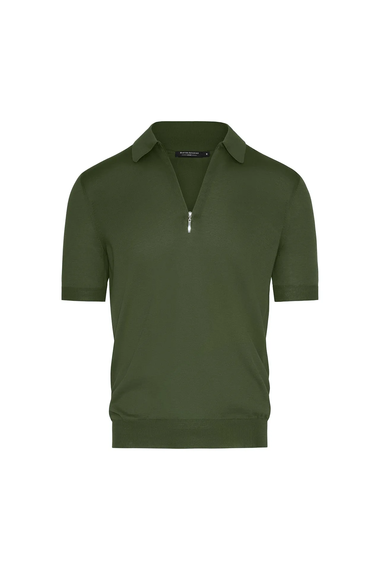 Silk Cotton Blend Knit Zip Front Polo in Avocado