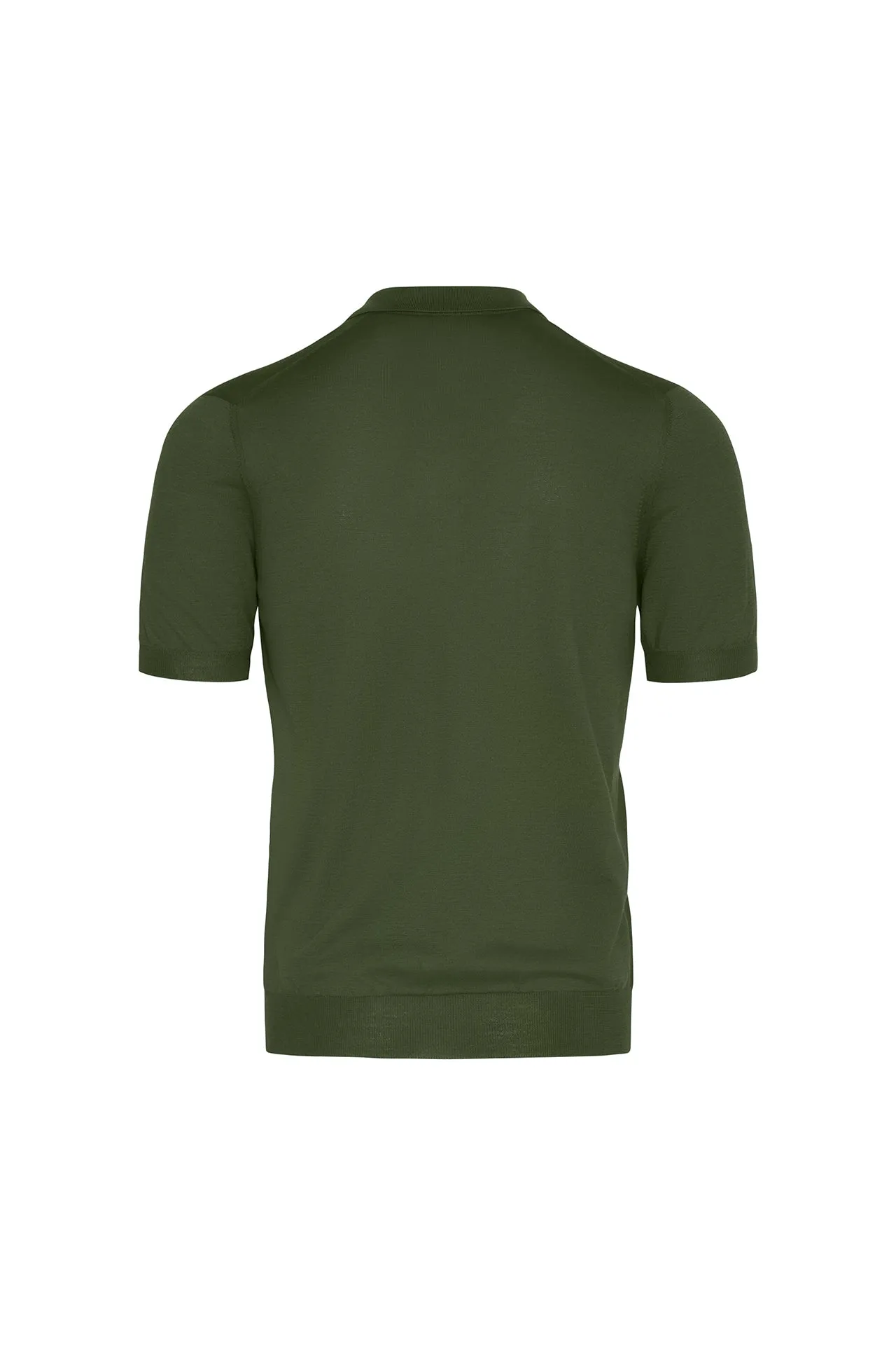 Silk Cotton Blend Knit Zip Front Polo in Avocado