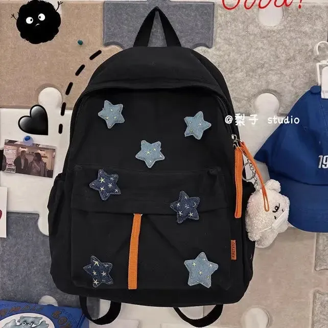 TAVIMART  -  Japanese Cute Girl Star Patchwork Aesthetic Backpack Y2k All Match Canvas School Backpack for College Students Girl Mochilas