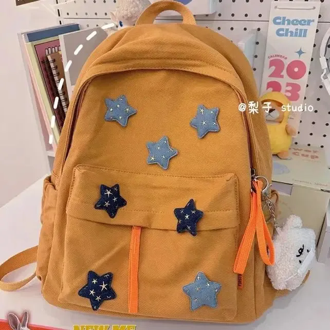 TAVIMART  -  Japanese Cute Girl Star Patchwork Aesthetic Backpack Y2k All Match Canvas School Backpack for College Students Girl Mochilas