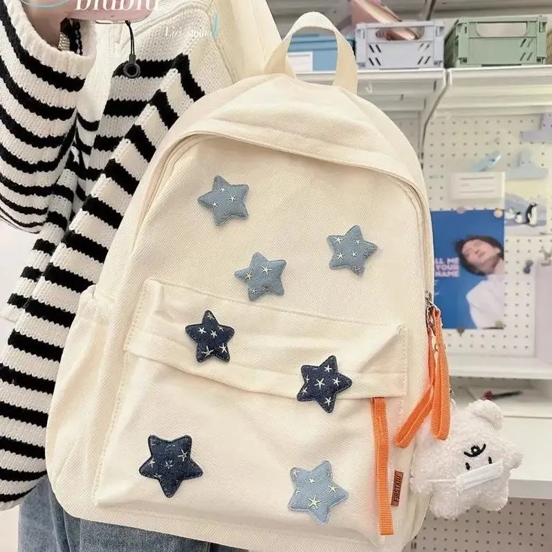 TAVIMART  -  Japanese Cute Girl Star Patchwork Aesthetic Backpack Y2k All Match Canvas School Backpack for College Students Girl Mochilas