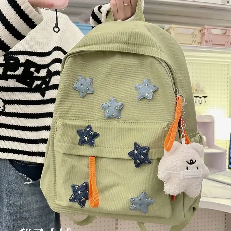 TAVIMART  -  Japanese Cute Girl Star Patchwork Aesthetic Backpack Y2k All Match Canvas School Backpack for College Students Girl Mochilas