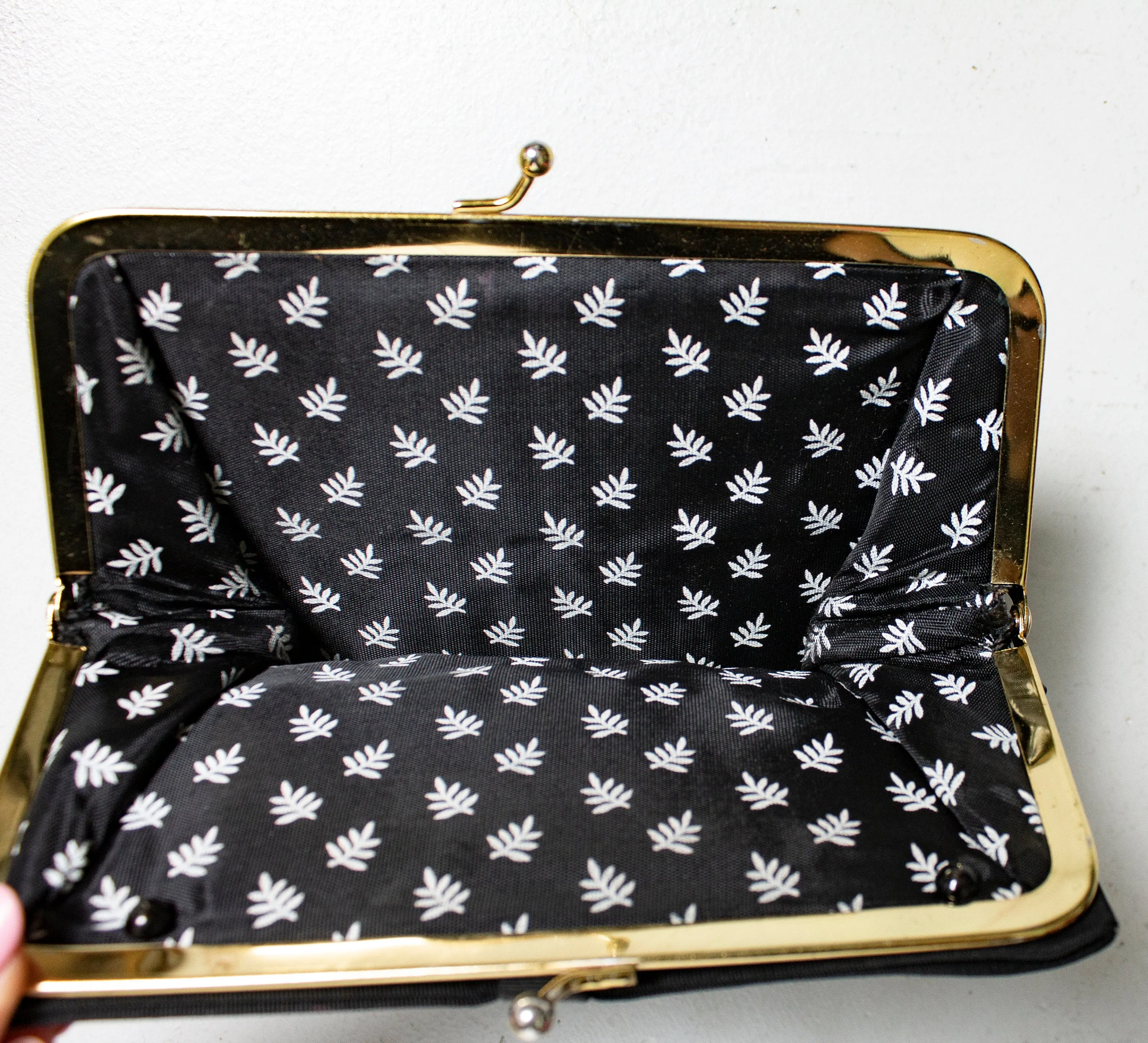 Vintage 1960s Purse Black Patent Vinyl BOW Cocktail Clutch Bag